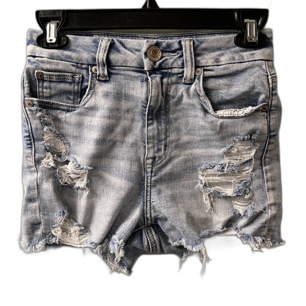 Women's American Eagle 00‎ Curvy Hi-Rise Shortie Denim Jean Shorts
